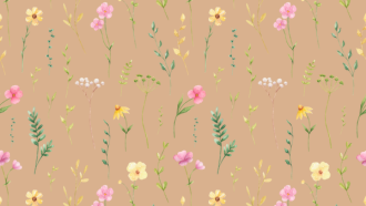 light brown background with floral overlay