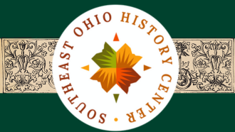 Southeast Ohio History Center logo, over scroll on dark green background