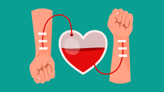 arms connected to a heart, giving blood