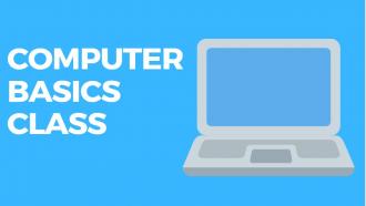 graphic of a laptop and "Computer basics class" text on light blue background