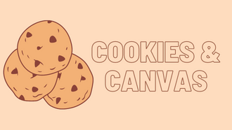 cookies & canvas text with image of chocolate chip cookies