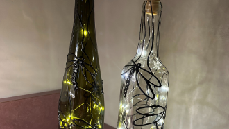 wine bottles lit from within