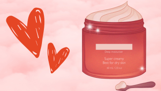 jar of skin cream with two hearts