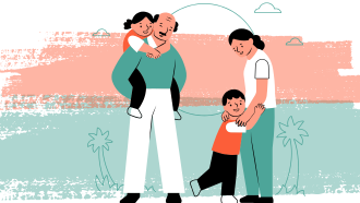 adults/grandparents holding and hugging two children